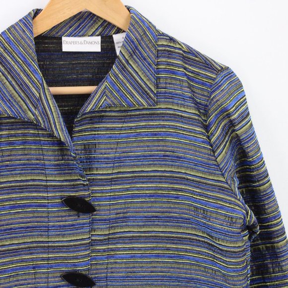 Drapers & Damons Blazer Jacket Womens Multicolor Striped Button Front Small S - Picture 2 of 9